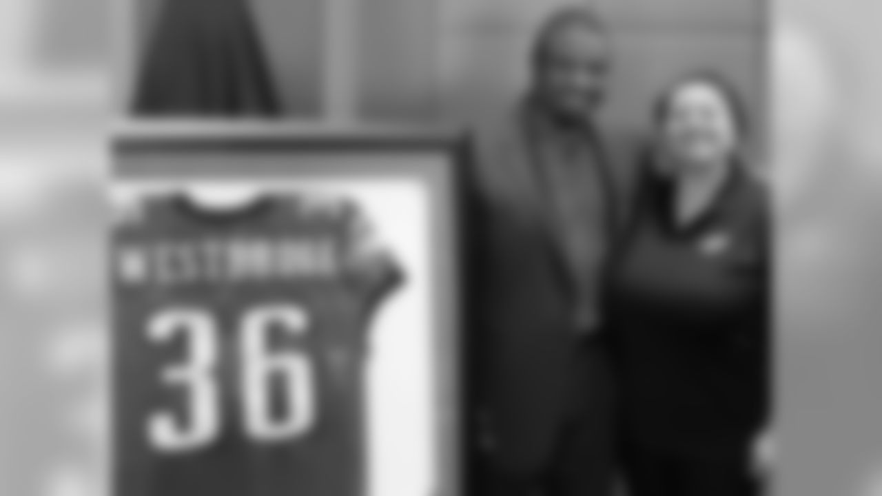 Brian Westbrook with Karen Gerstle, the players' secretary, whom Westbrook referred to as a second mom