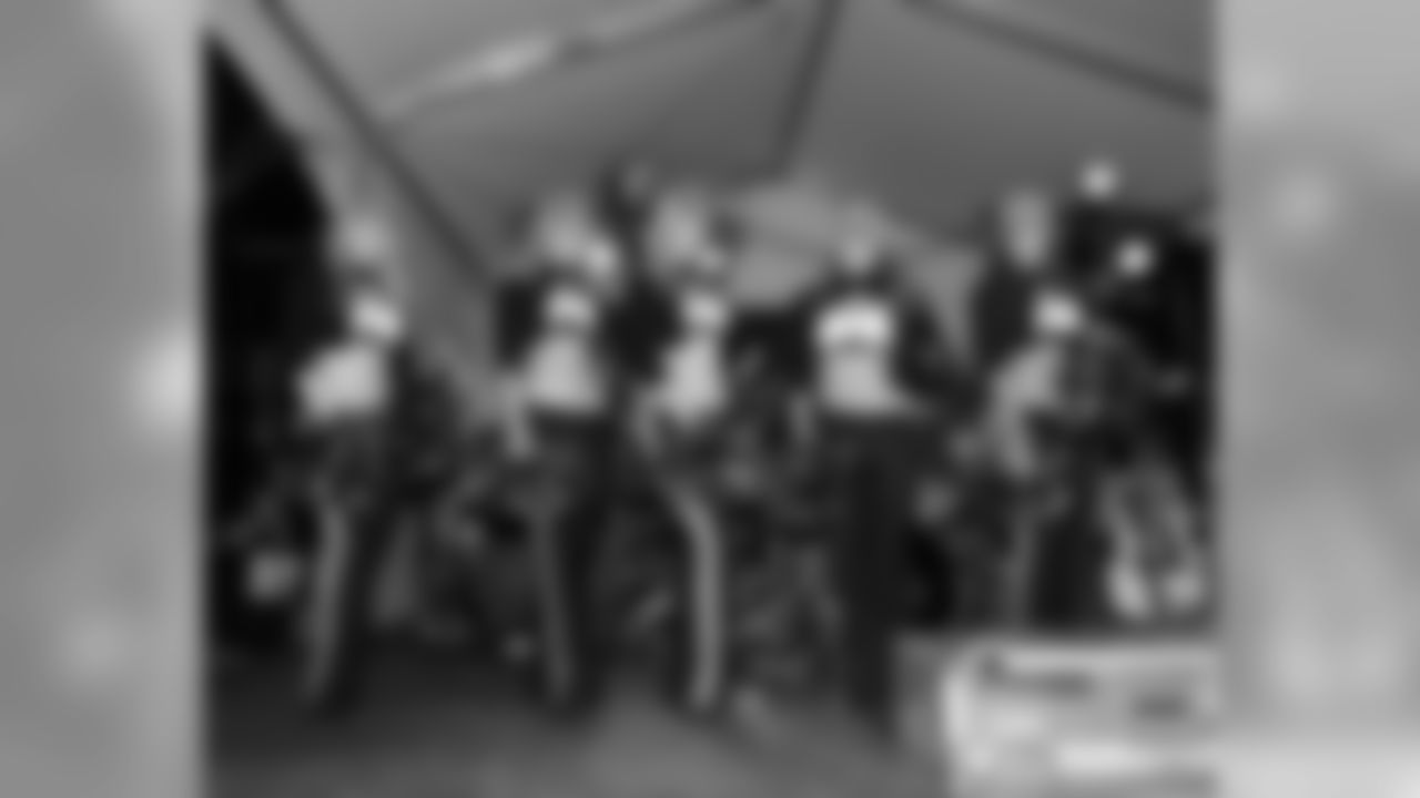 Five Eagles Cheerleaders who visited troops overseas earlier this year performed a special dance in the HeadHouse Plaza