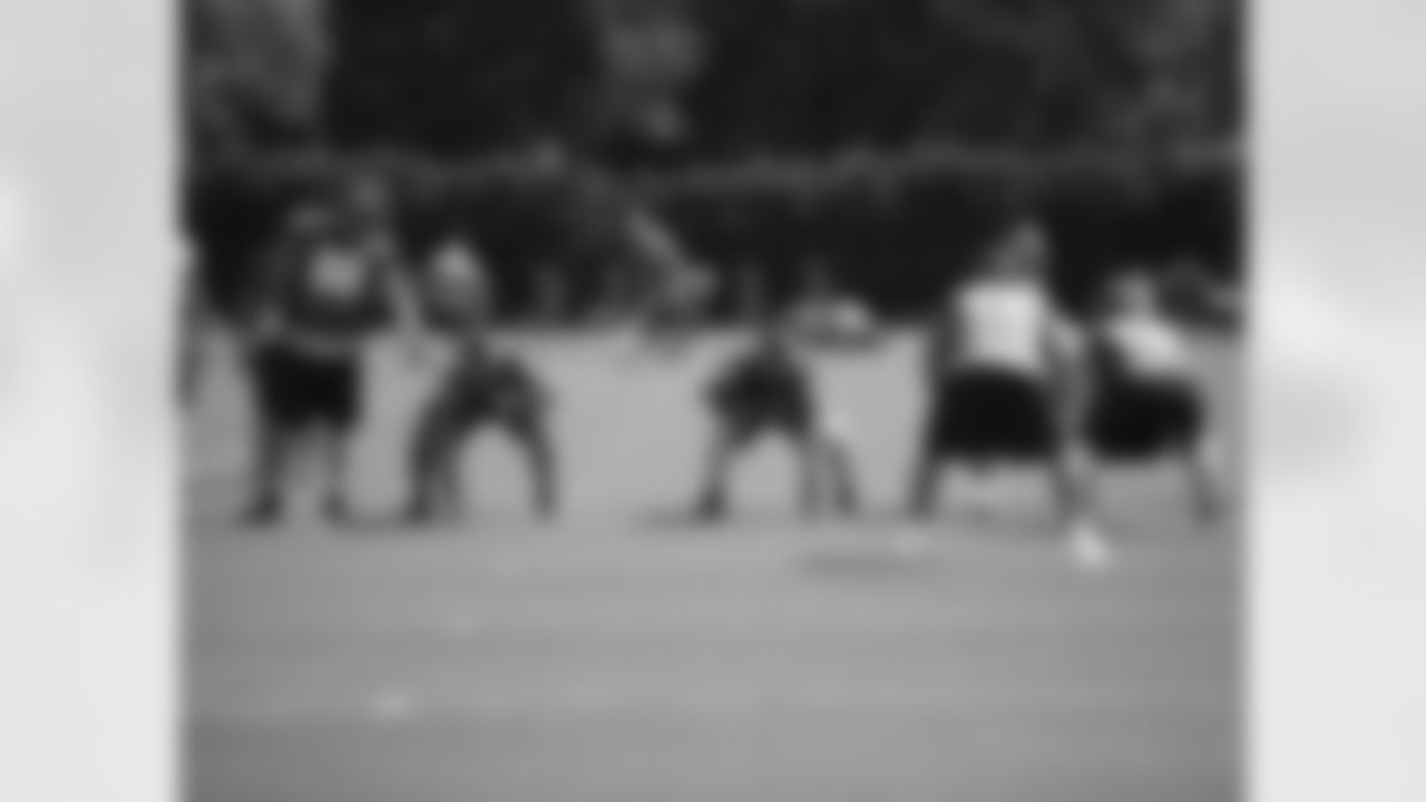 The offensive linemen prepare for the battle in the trenches