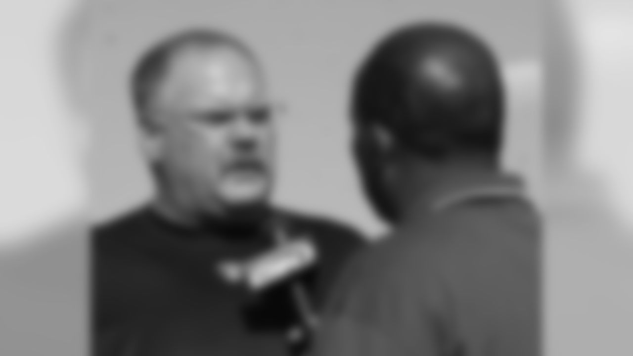 Head coach Andy Reid chats with Comcast SportsNet's Derrick Gunn
