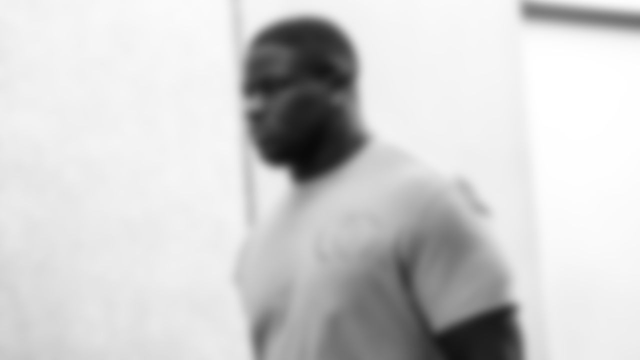 Atlanta Falcons offensive lineman Germain Ifedi #74 arrives prior to a game against the Los Angeles Chargers at Mercedes-Benz Stadium in Atlanta, Georgia on Sunday, November 6, 2022. (Photo by Shanna Lockwood/Atlanta Falcons)