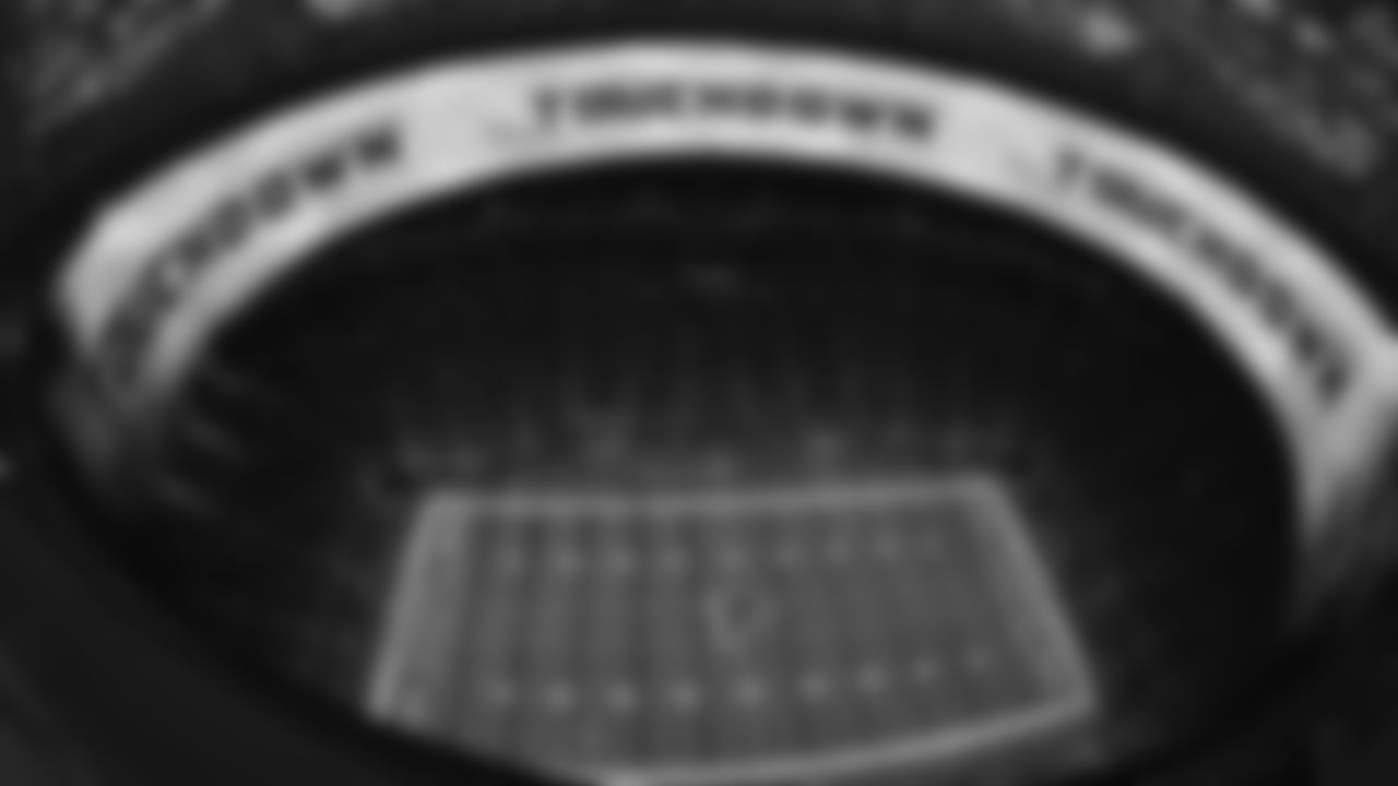 View from the roof of the halo board after a touchdown during the first quarter against the Tampa Bay Buccaneers at Mercedes-Benz Stadium in Atlanta, Georgia on Sunday, January 8, 2023. (Photo by Jay Bendlin/Atlanta Falcons)