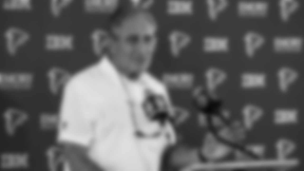 Atlanta Falcons owner Arthur Blank speaks to the media at AT&T Atlanta Falcons Training Camp on July 29, 2021. (Photo by Kara Durrette/Atlanta Falcons)