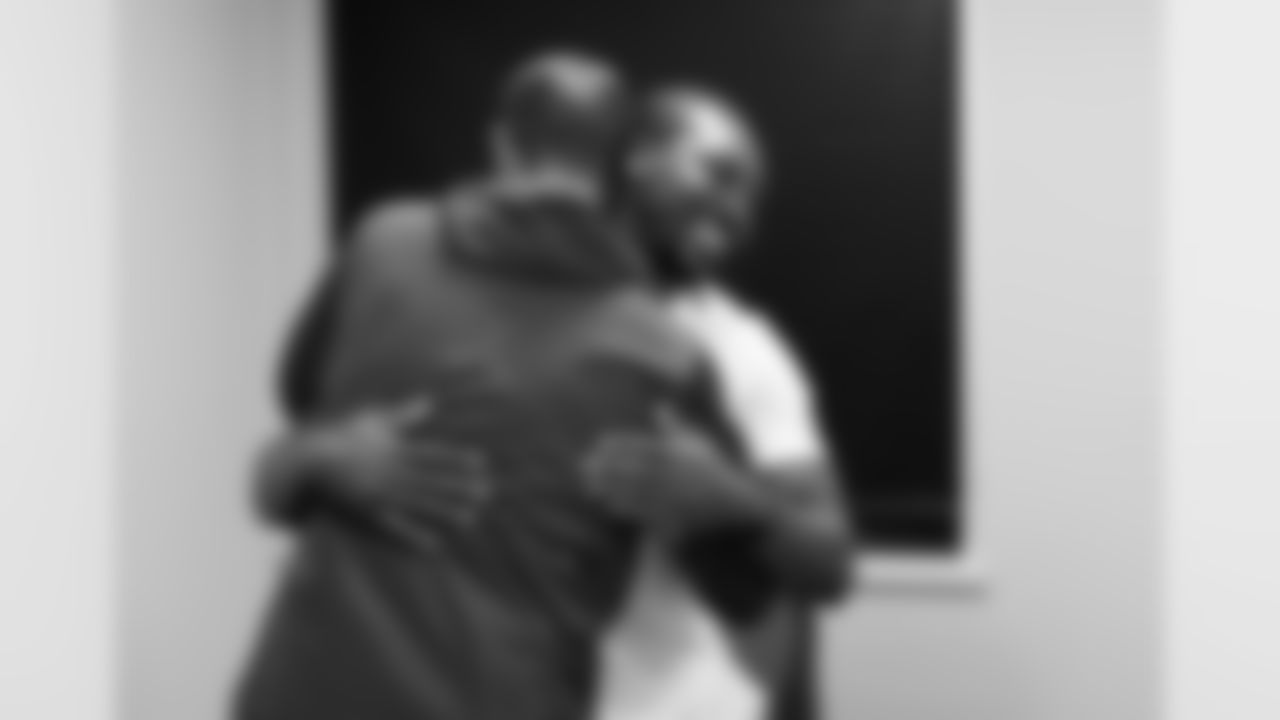 Matt Ryan and Michael Jenkins meet with former Atlanta Falcons receiver Roddy White at the Atlanta Falcons Training Facility in Flowery Branch, GA to surprise him with the information that he will be inducted into the Ring of Honor.