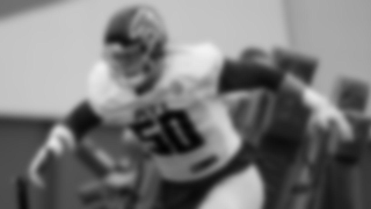 Atlanta Falcons defensive end John Cominsky #50 in action during practice at IBM Performance Field. (Photo by Kara Durrette/Atlanta Falcons)