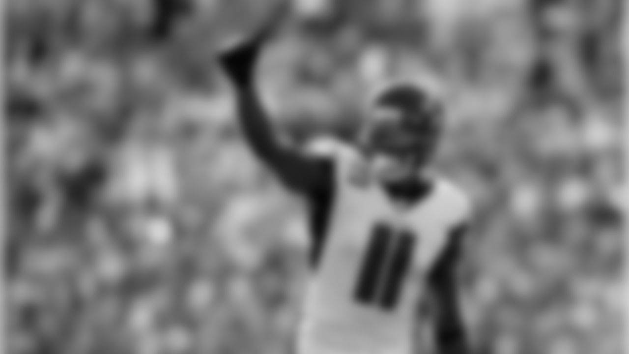 Atlanta Falcons wide receiver Julio Jones #11 gestures during the game against the Tampa Bay Buccaneers at Raymond James Stadium in Tampa, FL, on Sunday December 29, 2019. (Photo by Kara Durrette/Atlanta Falcons)