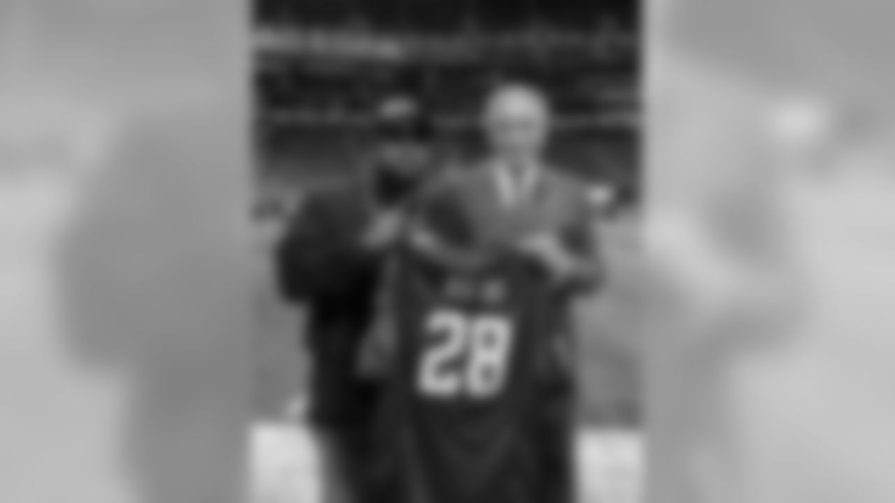 Atlanta Falcons owner Arthur Blank poses with Atlanta Hawks player Trae Young before the game against the Philadelphia Eagles at Mercedes-Benz Stadium in Atlanta, GA, on Sunday September 15, 2019. (Photo by Karl Moore/Atlanta Falcons)