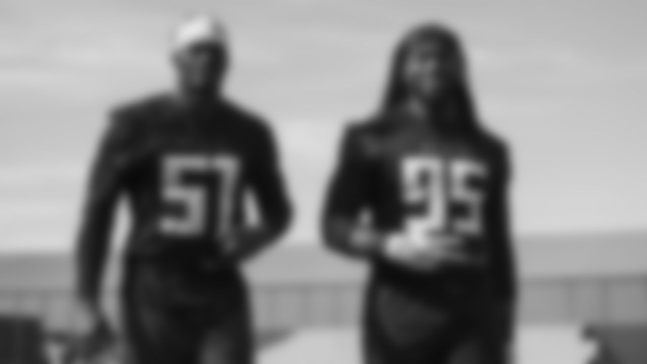 Atlanta Falcons outside linebacker DeAngelo Malone #51 and defensive lineman Ta'Quon Graham #95 during practice in Flowery Branch, Georgia, on Wednesday, November 9, 2022. (Photo by Shanna Lockwood/Atlanta Falcons)