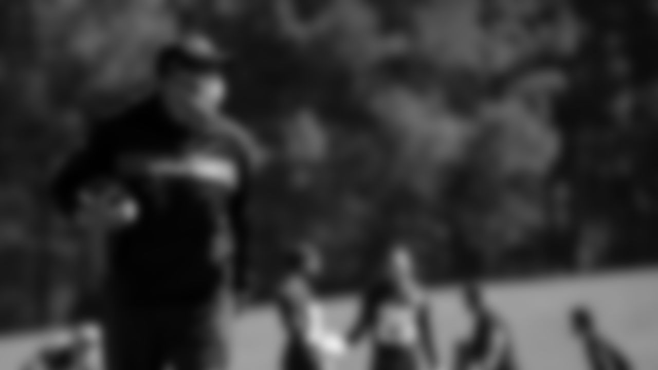 Coach Bernie Parmalee looks on during practice at IBM Performance Field. (Photo by Kara Durrette/Atlanta Falcons)