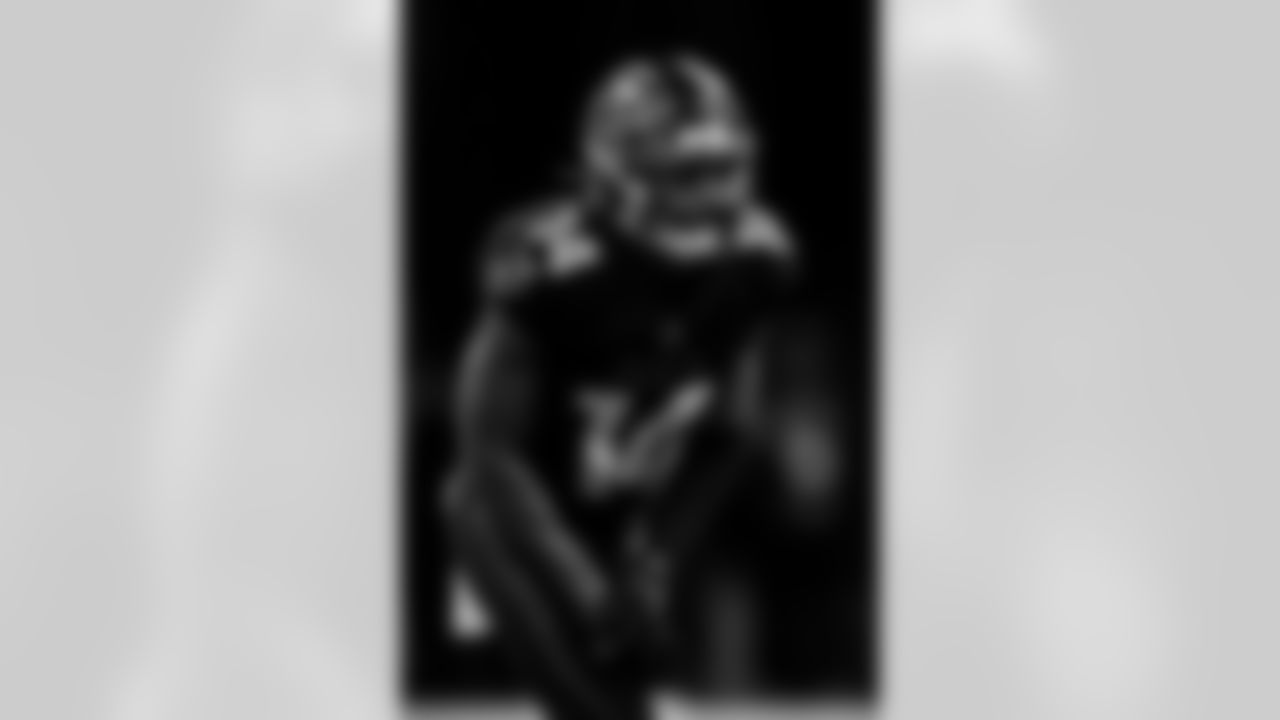 Atlanta Falcons wide receiver Russell Gage #14 looks on before a play against the New Orleans Saints at Mercedes-Benz Stadium in Atlanta, Georgia on Sunday, January 9, 2022. (Photo by Brandon Magnus/Atlanta Falcons)