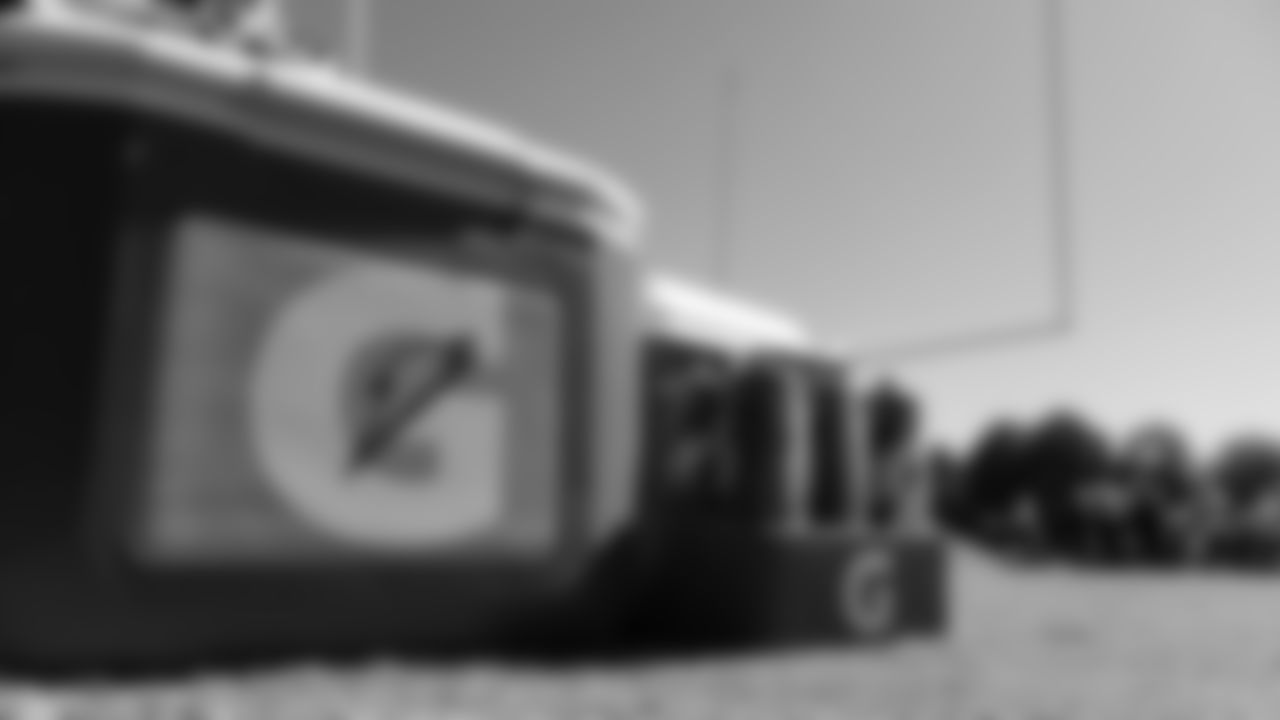Detail shot of Gatorade coolers during practice in Flowery Branch, Georgia, on Thursday, September 29, 2022. (Photo by Mitch Martin/Atlanta Falcons)