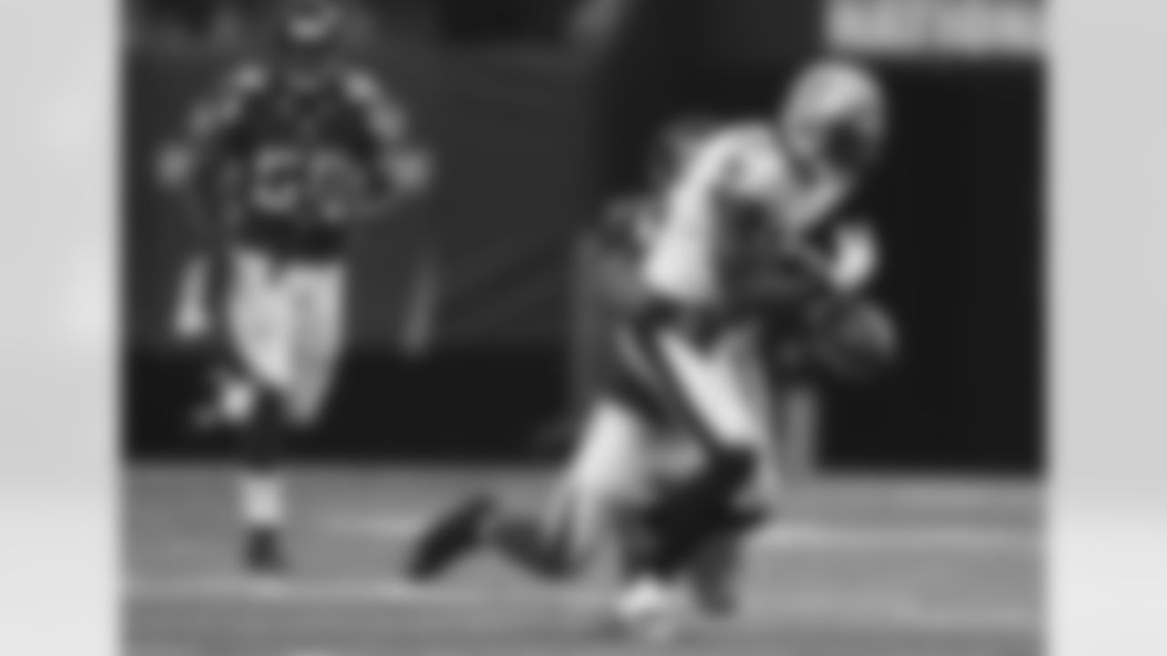 It was S William Moore's forced fumble on Saints' WR Marques Colston that set up the game-winning field goal in overtime. Moore's ability to make plays when it counts and come up with tackles make him a vital part of the Falcons' defense.