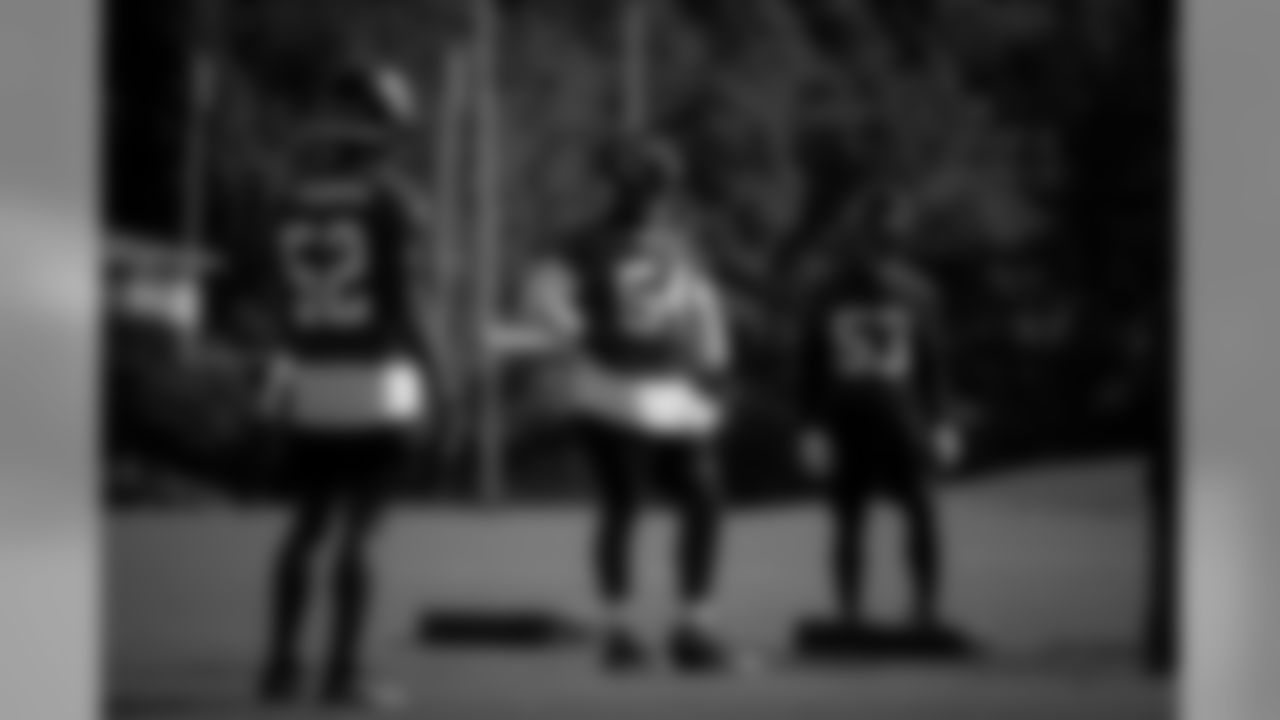 Linebackers look on during practice. (Photo by Kara Durrette/Atlanta Falcons).