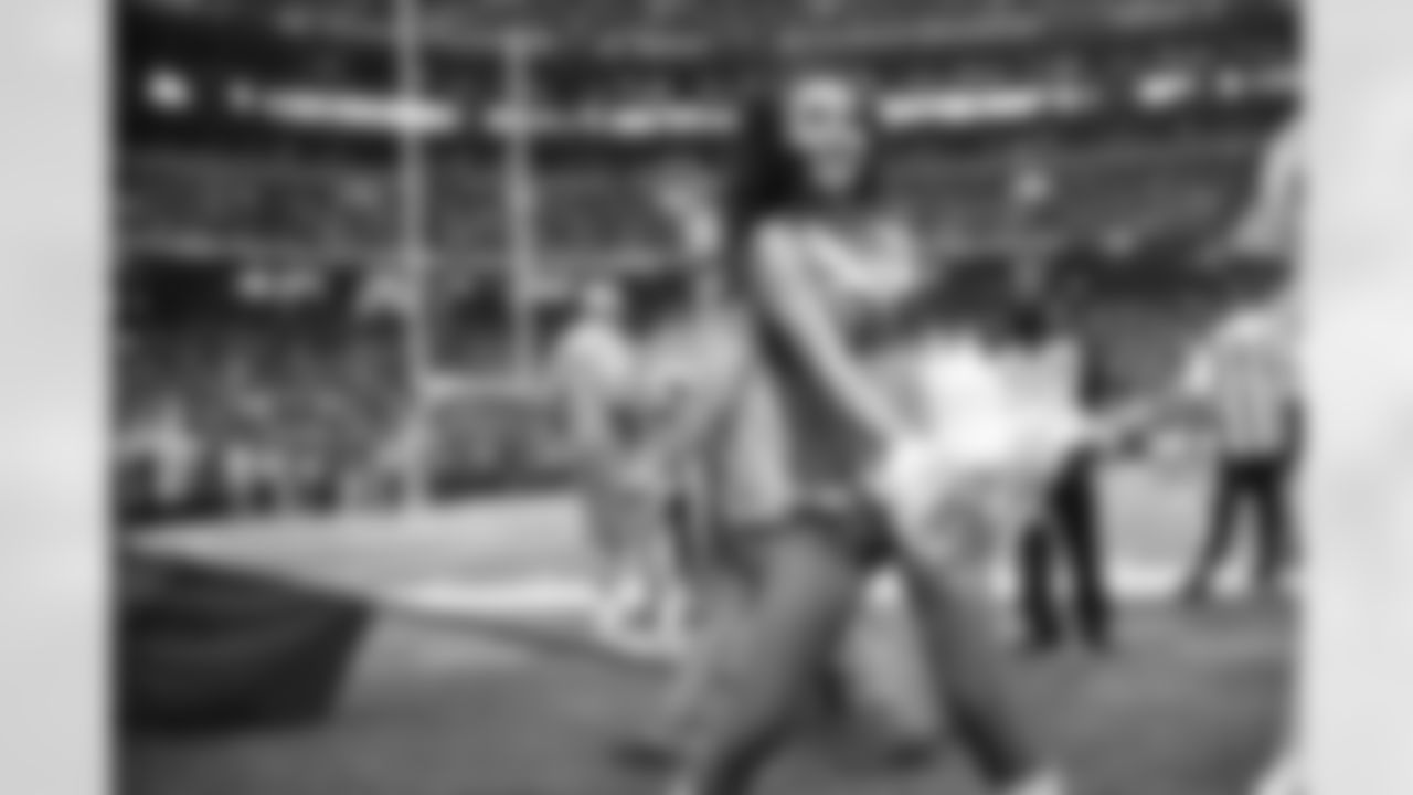 Atlanta Falcons Cheerleader Natalie S. performs on the sidelines