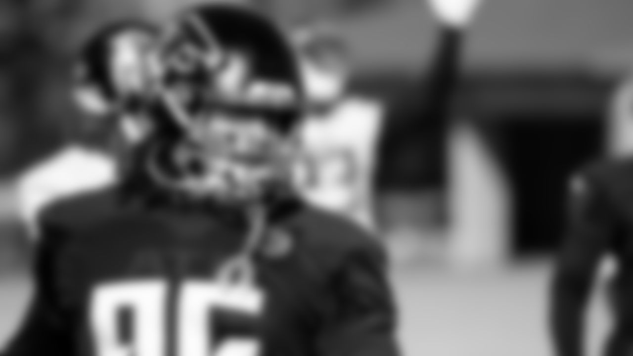 Atlanta Falcons defensive tackle Tyeler Davison #96 looks on during practice at IBM Performance Field.