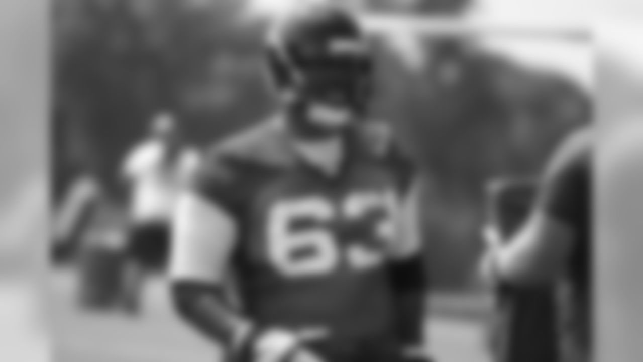 G Justin Blalock smiles after taking his turn at practice