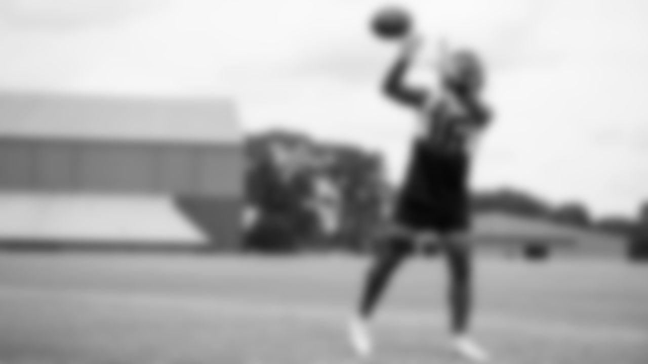 Atlanta Falcons wide receiver Greg Dortch #16 warms up during organized team activities in Phase III of the Atlanta Falcons offseason program on June 2, 2021.