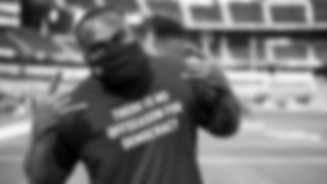 Atlanta Falcons defensive tackle Grady Jarrett #97 during pregame before the game against the Los Angeles Chargers on December 13, 2020.