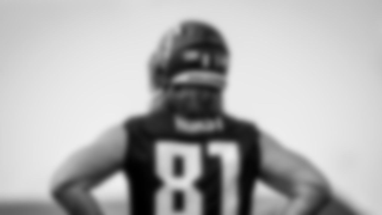 Atlanta Falcons tight end Hayden Hurst #81 looks on during practice at IBM Performance Field. (Photo by Kara Durrette/Atlanta Falcons)