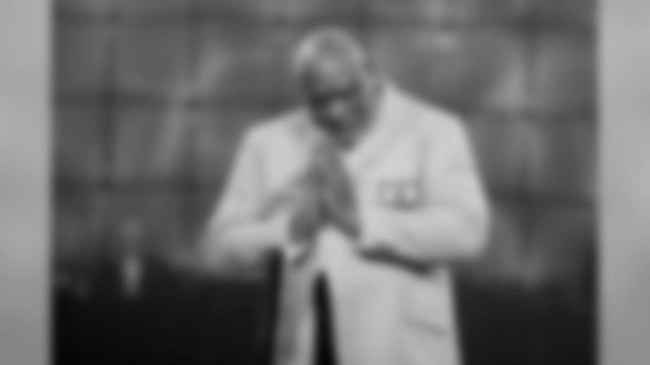 Claude Humphrey receives his gold jacket during the 2014 Pro Football Hall of Fame jacket ceremony in Canton, Ohio on Friday