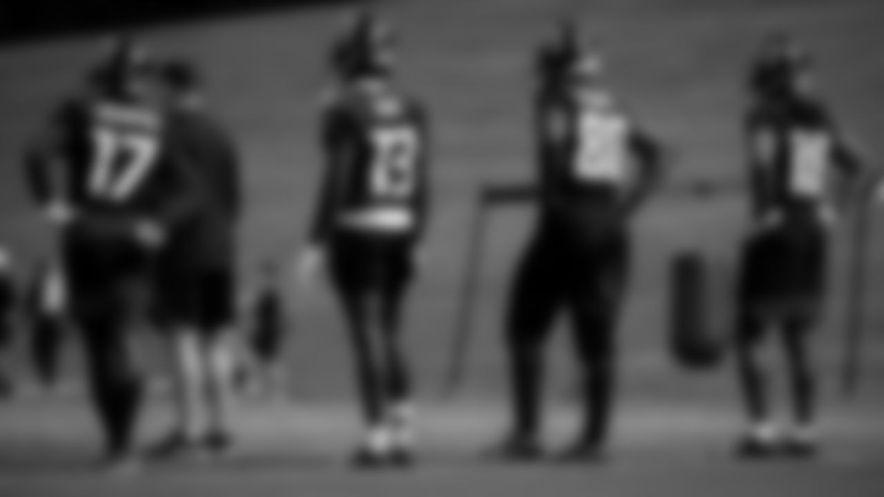 Wide receivers look on during practice at IBM Performance Field. (Photo by Kara Durrette/Atlanta Falcons)