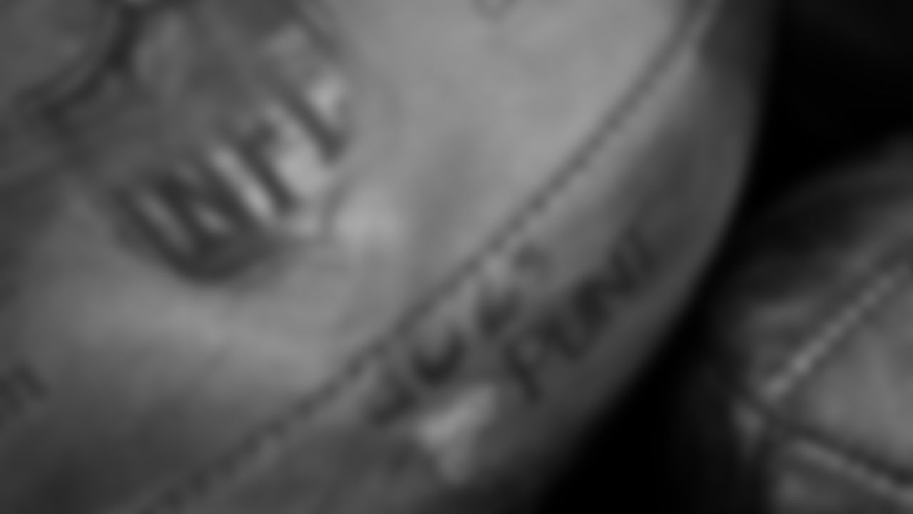 Detail view of a ball during team practice at Atlanta Falcons Headquarters in Flowery Branch, Georgia, on Wednesday, December 8, 2021. (Photo by Shanna Lockwood/Atlanta Falcons)