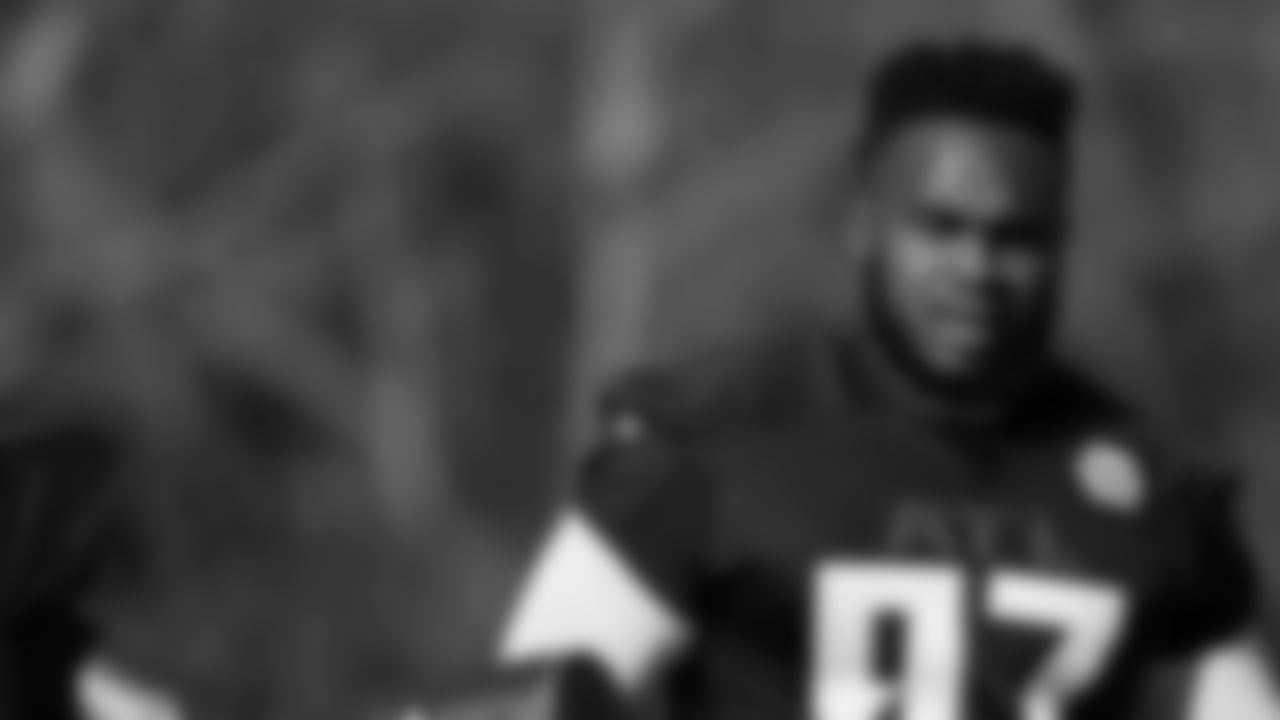 Atlanta Falcons defensive tackle Grady Jarrett #97 during team practice at Atlanta Falcons Headquarters in Flowery Branch, Georgia, on Thursday, December 23, 2021. (Photo by Shanna Lockwood/Atlanta Falcons)