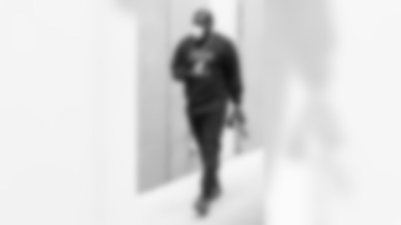 Atlanta Falcons defensive end Allen Bailey #93 arrives to face the Carolina Panthers on October 11, 2020. (Photo by Rob Foldy/Atlanta Falcons)