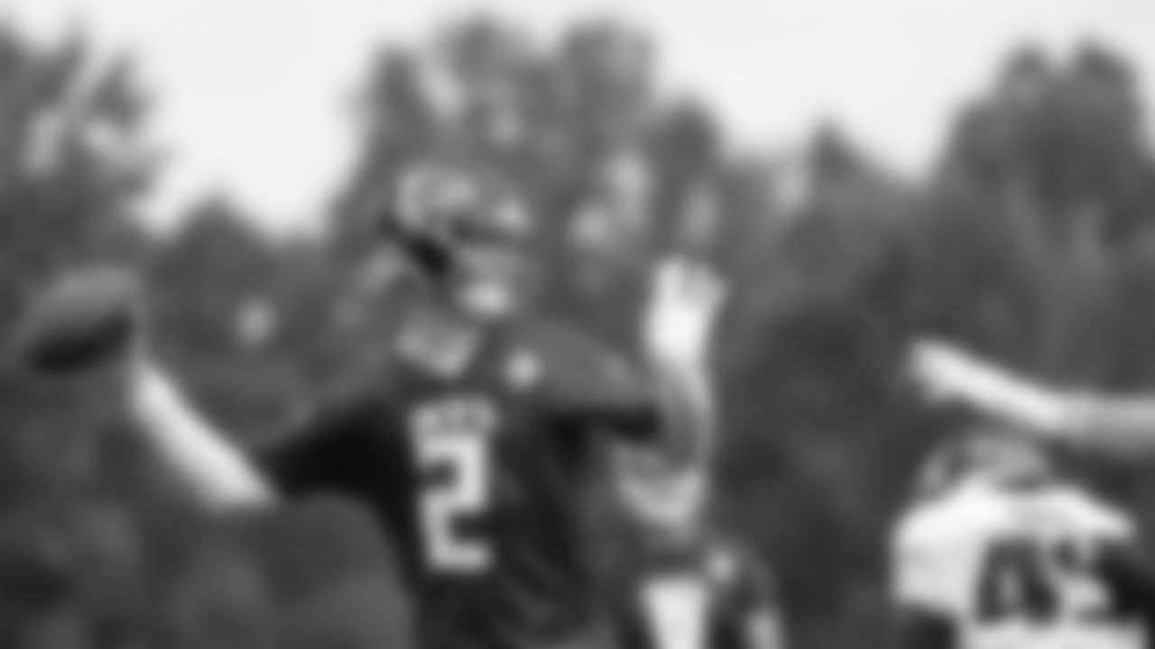 Atlanta Falcons quarterback Matt Ryan #2 throws the ball at AT&T Atlanta Falcons Training Camp on August 23, 2020 in Flowery Branch, GA. (Photo by Kara Durrette/Atlanta Falcons)