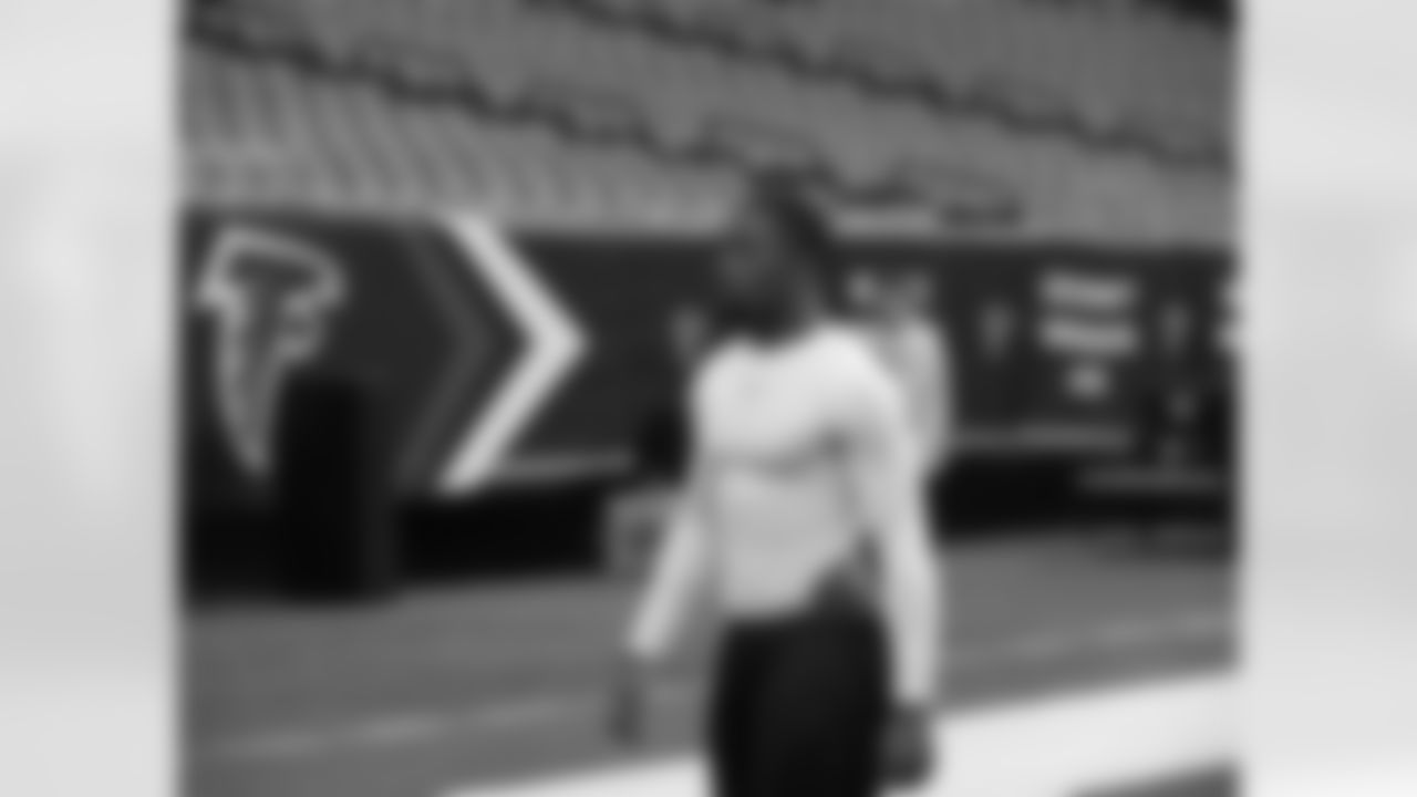 Dominque Franks walks off the field after working out before the game. // Falcons vs Packers // 11/28/10 - Georgia Dome