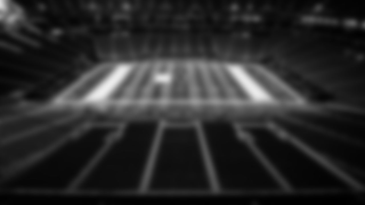 Images of the field being painted before the Atlanta Falcons 2021 throwback game against the New England Patriots at Mercedes-Benz Stadium in Atlanta, Georgia, on Wednesday November 17, 2021. (Photo by Dakota Williams/Atlanta Falcons)