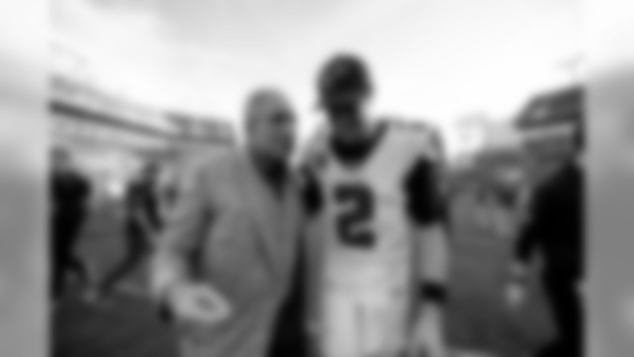 Atlanta Falcons owner Arthur Blank and quarterback Matt Ryan #2 after the game against the Tampa Bay Buccaneers at Raymond James Stadium in Tampa, FL, on Sunday December 29, 2019. (Photo by Mark Brown/Atlanta Falcons)