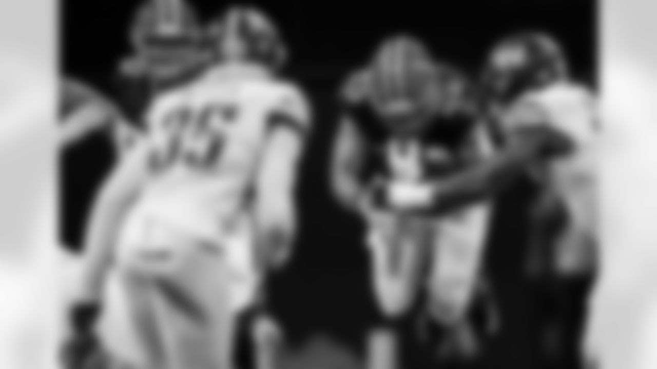 Atlanta Falcons running back Tyler Allgeier #25 rushes during the third quarter of the Week 6 Game against the Washington Commanders at Mercedes-Benz Stadium in Atlanta, Georgia on Sunday, October 15, 2023. (Photo by Jay Bendlin/Atlanta Falcons)