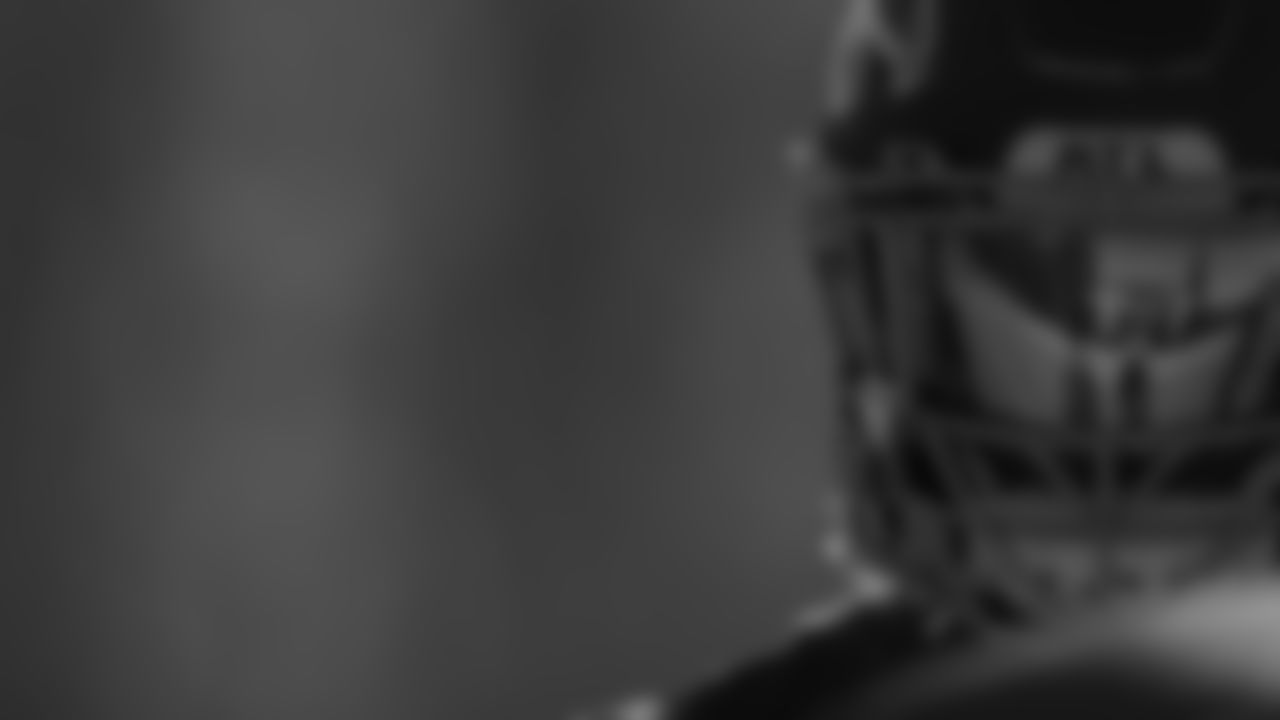 View of the reflection in the visor of Atlanta Falcons outside linebacker Lorenzo Carter #9 during practice in Flowery Branch, Georgia, on Wednesday, December 28, 2022. (Photo by Shanna Lockwood/Atlanta Falcons)