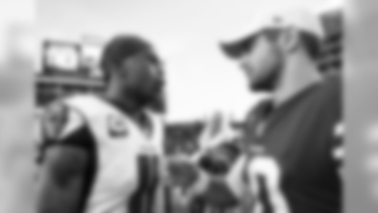 Atlanta Falcons wide receiver Julio Jones #11 talks to San Francisco 49ers quarterback Jimmy Garoppolo #10 after the game at Levi's Stadium in Santa Clara, CA, on Sunday December 15, 2019. (Photo by Kara Durrette/Atlanta Falcons)