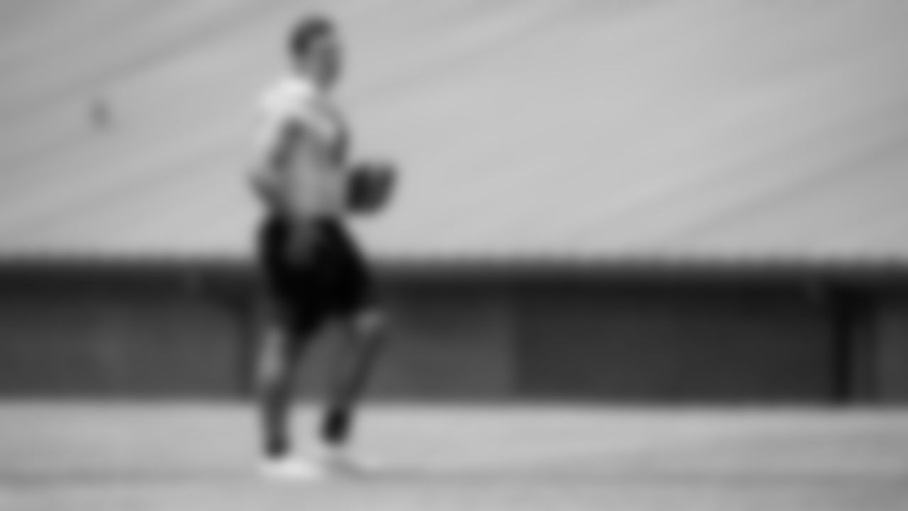 Atlanta Falcons punter Sterling Hofrichter #4 looks on during organized team activities in Phase III of the Atlanta Falcons offseason program on May 25, 2021.