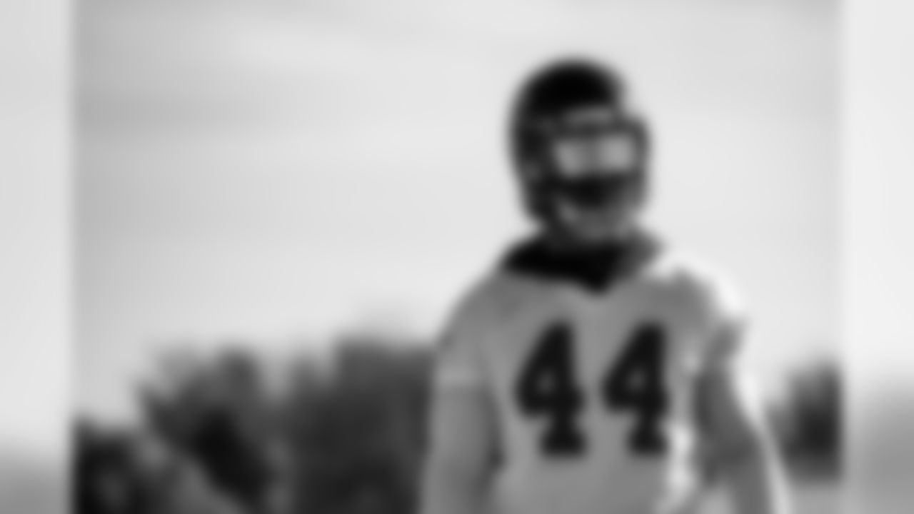 Atlanta Falcons defensive end Vic Beasley, Jr. #44 looks on during practice. (Photo by Kara Durrette/Atlanta Falcons)
