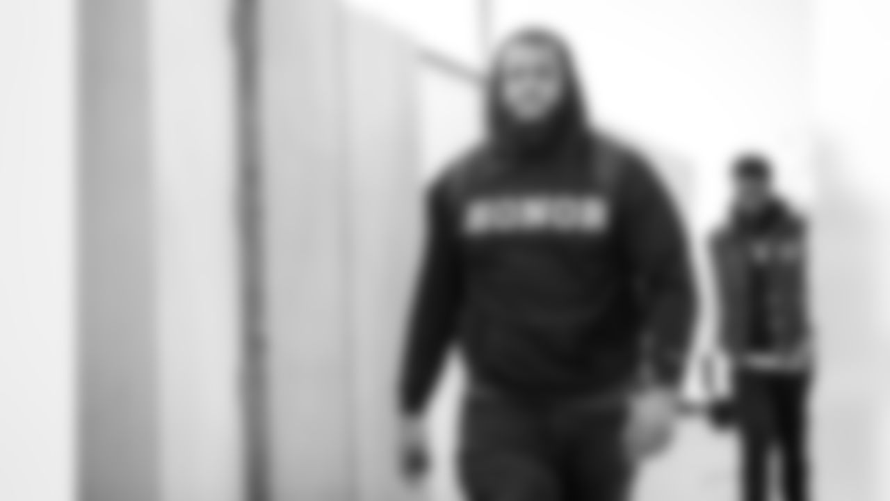 Atlanta Falcons defensive end Jonathan Bullard #99 arrives prior to a game against the Detroit Lions at Mercedes-Benz Stadium in Atlanta, Georgia on Sunday, December 26, 2021. (Photo by Shanna Lockwood/Atlanta Falcons)