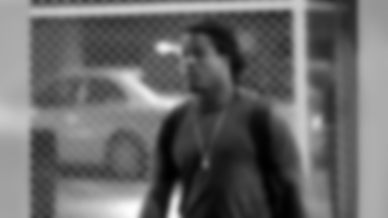 RB Devonta Freeman arrives at the Georgia Dome