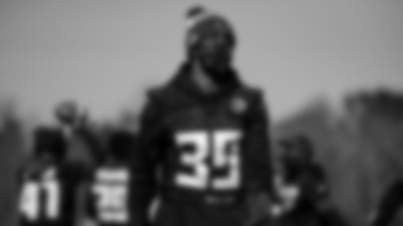 Atlanta Falcons defensive back T.J. Green #39 looks on during practice at IBM Performance Field.