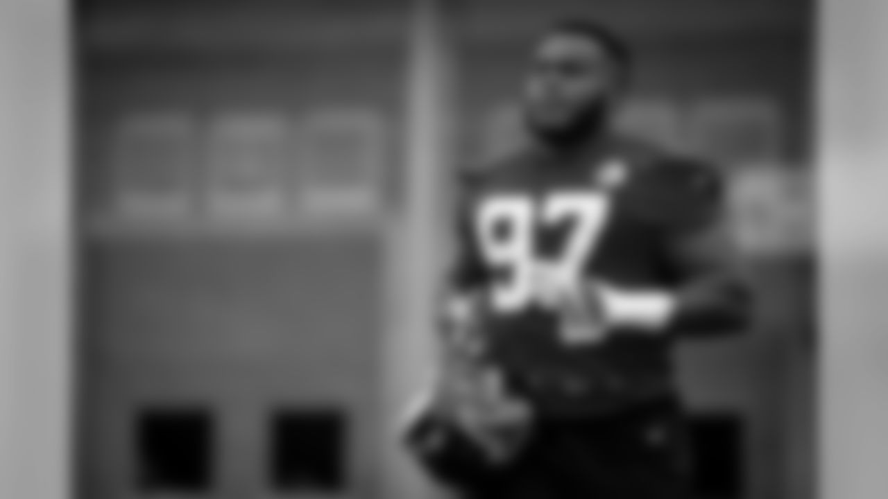 Atlanta Falcons defensive tackle Grady Jarrett #97 runs out during practice. (Photo by Kara Durrette/Atlanta Falcons).