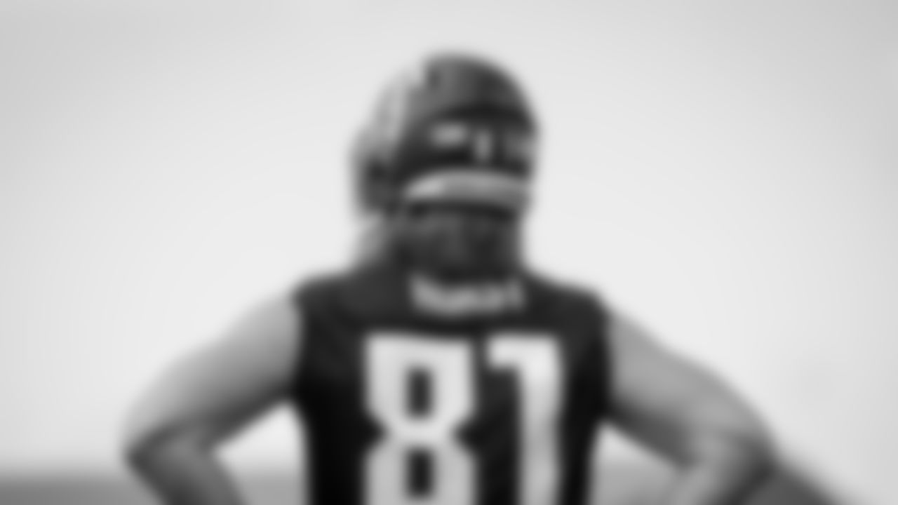 Atlanta Falcons tight end Hayden Hurst #81 looks on during practice at IBM Performance Field. (Photo by Kara Durrette/Atlanta Falcons)