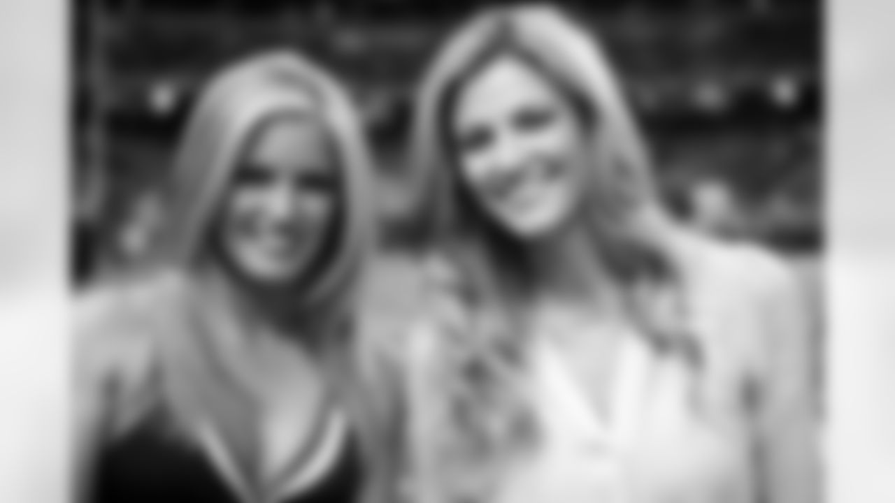 Atlanta Falcons Cheerleader Sabrina C. with NFL on Fox reporter, Erin Andrews (PHOTOS: Art Morrison, Special to AtlantaFalcons.com)
