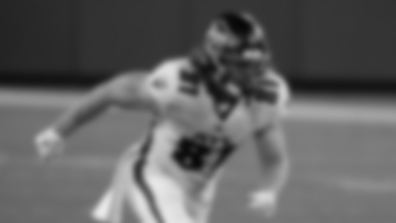 Atlanta Falcons tight end Hayden Hurst #81 runs a route in the second half during the game against the Green Bay Packers on October 5, 2020. (Photo by Mark Brown/AtlantaFalcons)