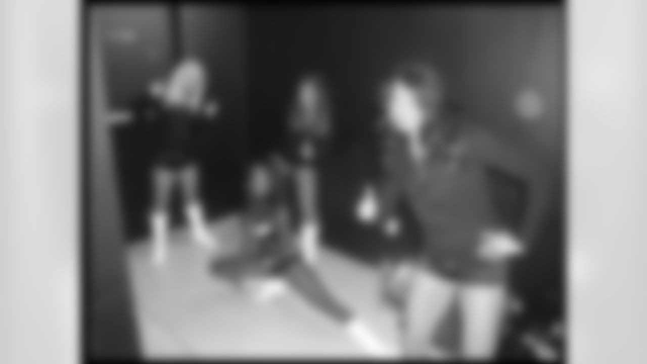 Sabrina C., Shamea M., Sara D. and Alicia D. warm up before a performance for military members in Curacao // 6/9-12/11 // Curacao -