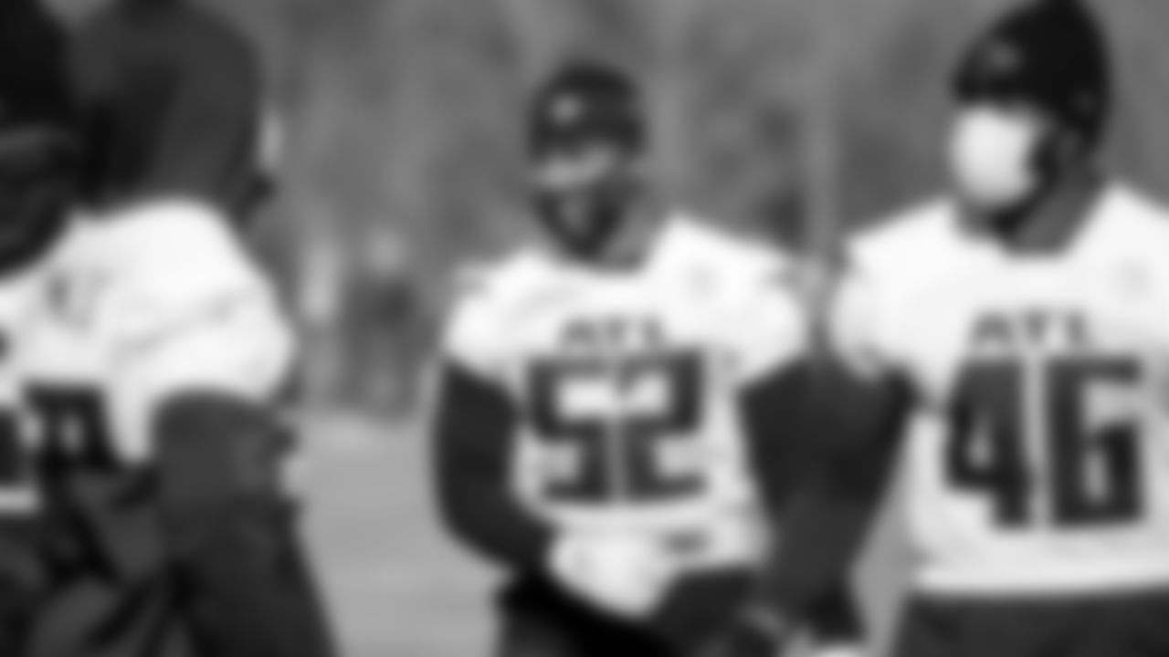 Atlanta Falcons linebacker Pita Taumoepenu #52 looks on during practice at IBM Performance Field.