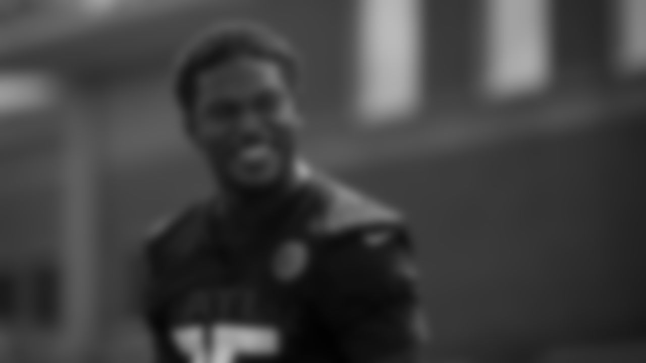 Atlanta Falcons wide receiver Brandon Powell #15 looks on at IBM Performance Field on September 2, 2020 in Flowery Branch, GA. (Photo by Kara Durrette/Atlanta Falcons)