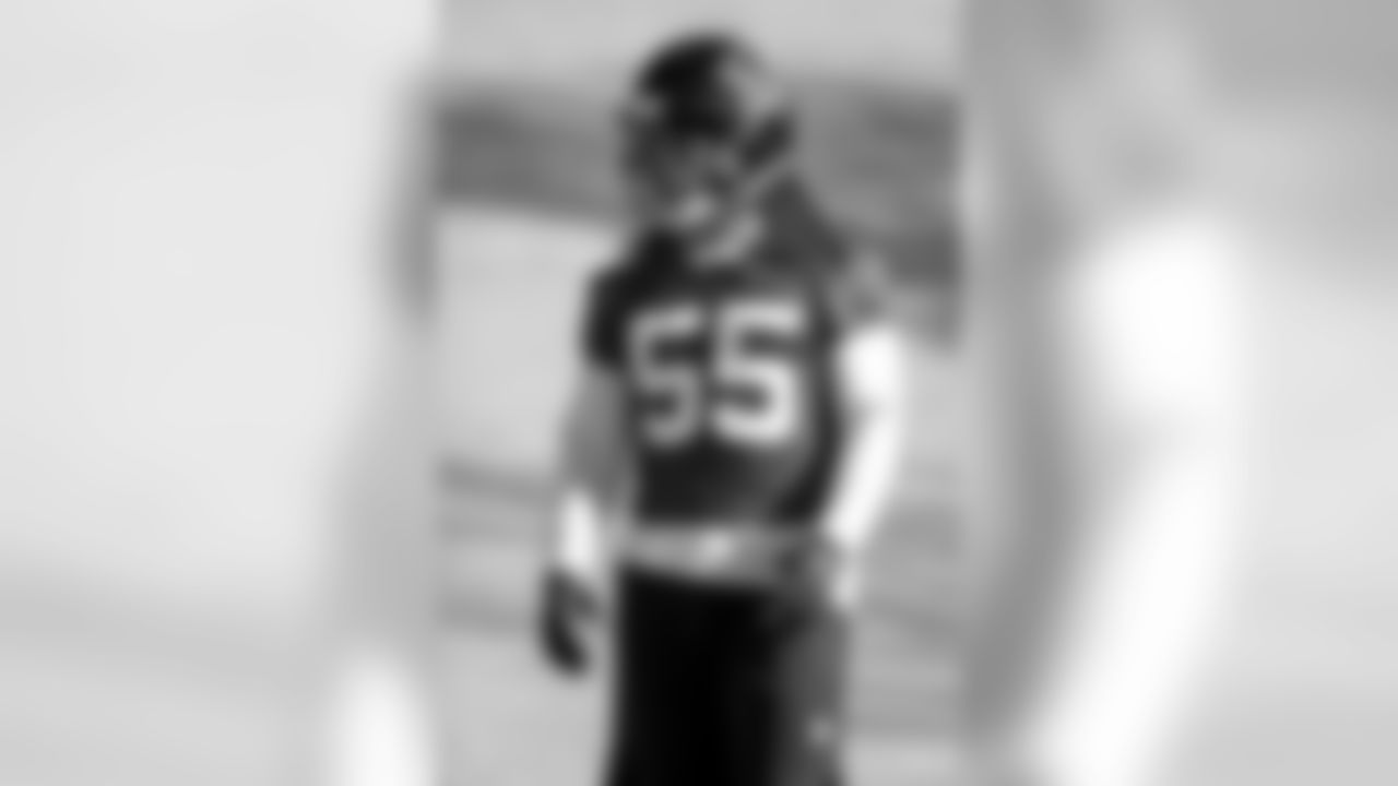 Atlanta Falcons defensive end Austin Larkin #55 looks on during practice. (Kara Durrette/Atlanta Falcons)