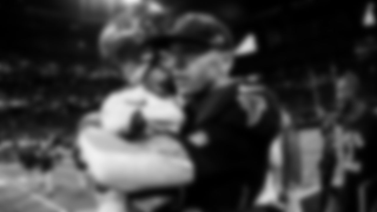 Atlanta Falcons quarterback Desmond Ridder #4 is seen after the victory against the Tampa Bay Buccaneers at Mercedes-Benz Stadium in Atlanta, Georgia on Sunday, January 8, 2023. (Photo by Brandon Magnus/Atlanta Falcons)