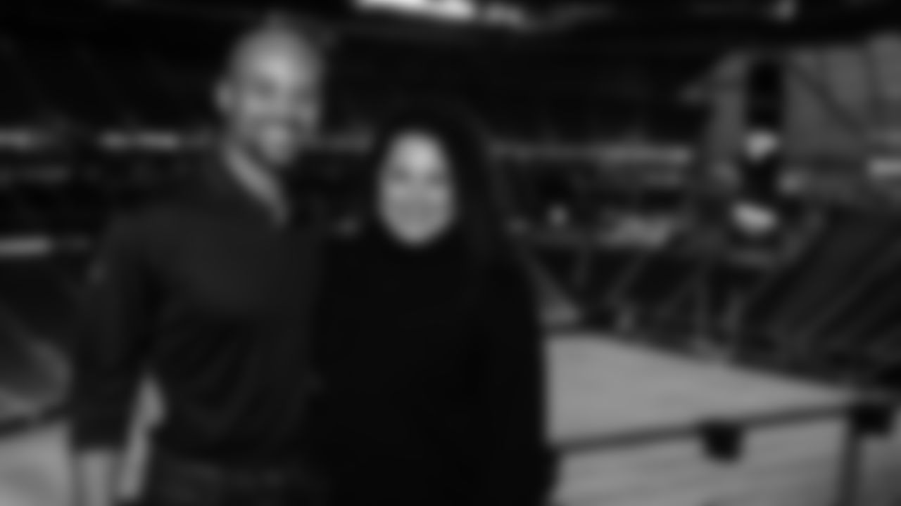 Atlanta Falcons general manager Terry Fontenot and his wife pose for a portrait during Fontenot's first visit to Mercedes-Benz Stadium in Atlanta, Georgia, on Thursday January 21, 2021.